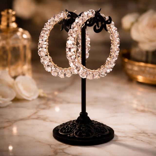 Handmade Crystal Wrapped Hoop Earrings – Luxe Sparkle Statement