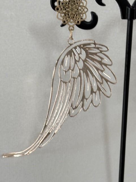 Handmade Antique Wing Drop Earrings – Statement Angel Wing Art
