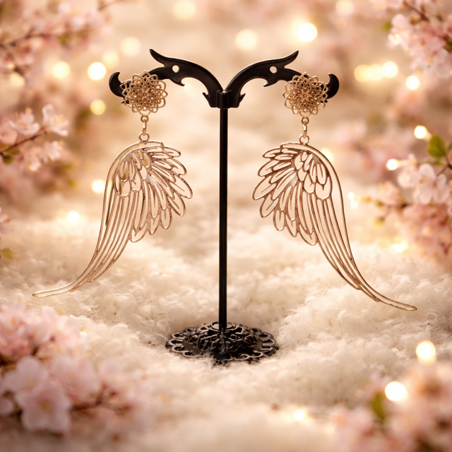 Handmade Antique Wing Drop Earrings – Statement Angel Wing Art