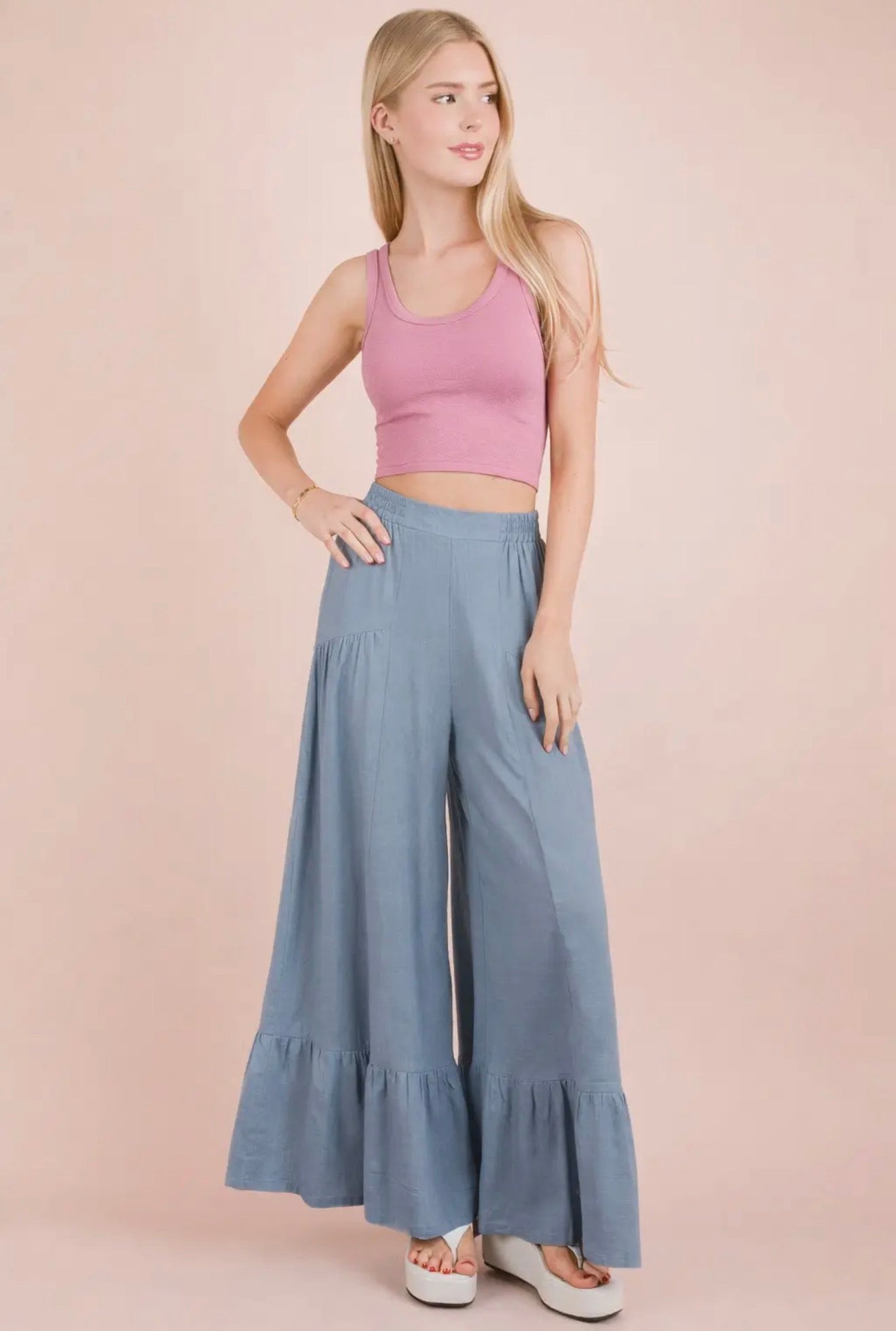 Palazzo Pants Sky Blue-Chartreuse