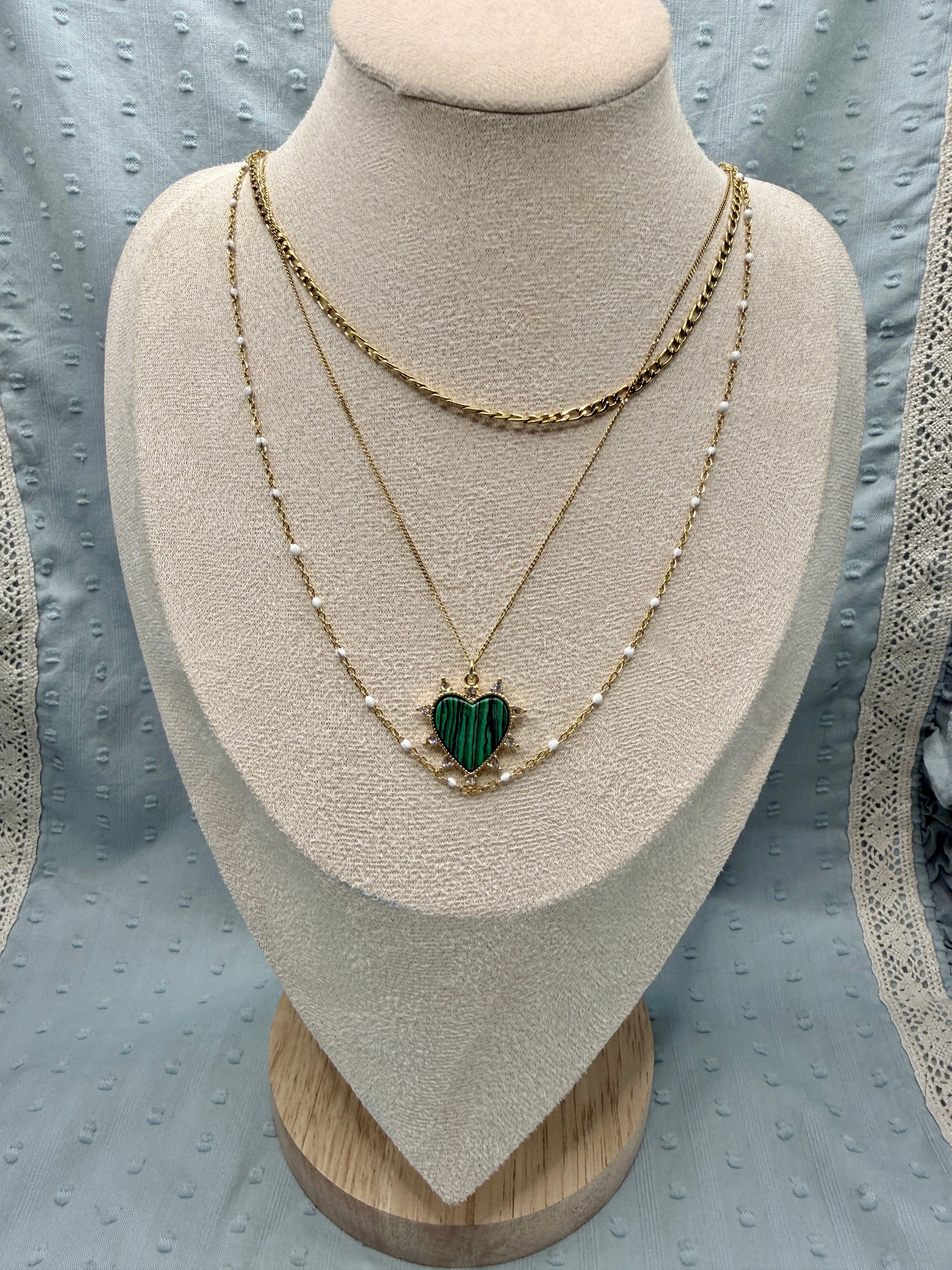 Handmade Sophia Emerald Heart Layered Necklace