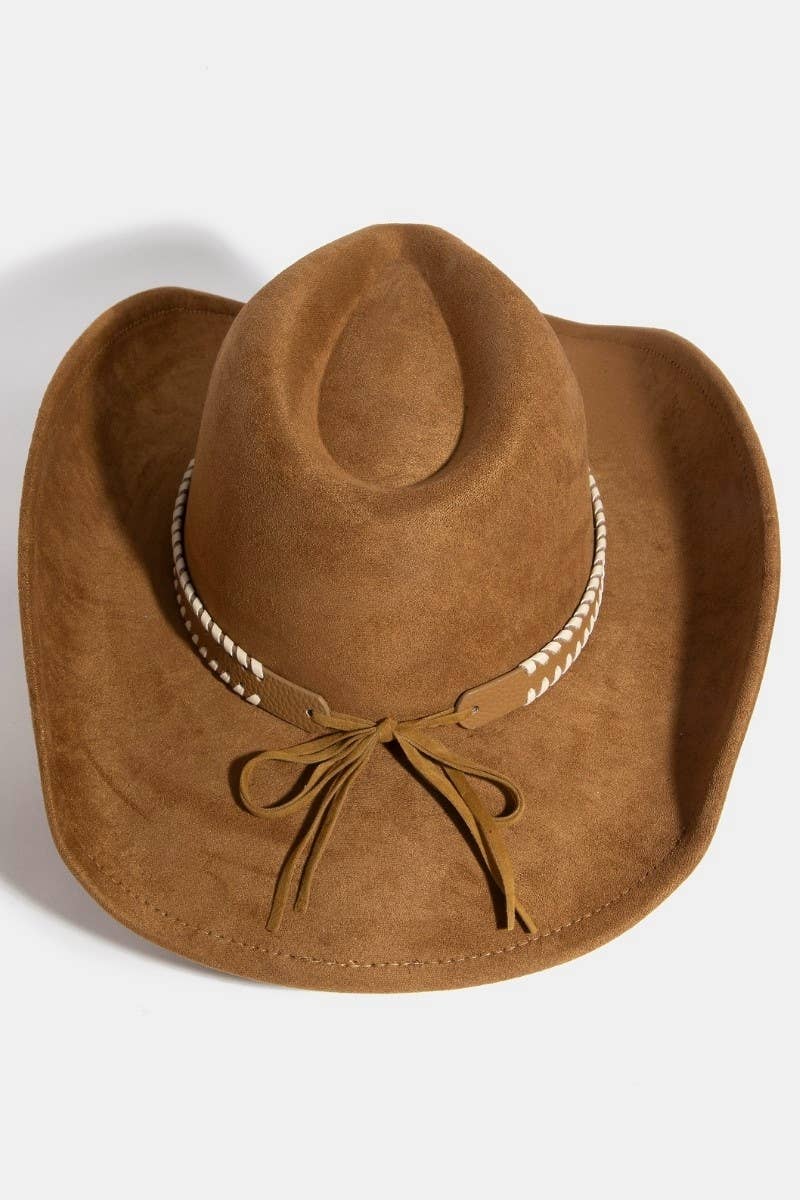 Braided Strap Faux Suede Western Cowboy Hat