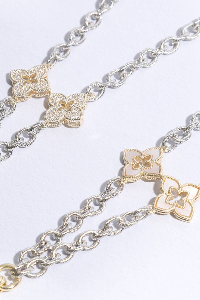 Clover Pave Clover Mop Gold Necklace