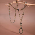 Boho Long Beaded Chain Link Necklace, Glass Crystal Teardrop Pendant