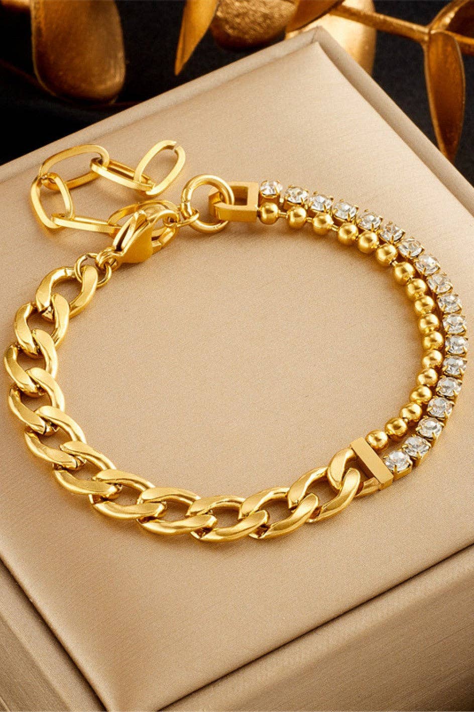 18K Gold Plated Waterproof Stainless Steel Chain Bracelet - 6875