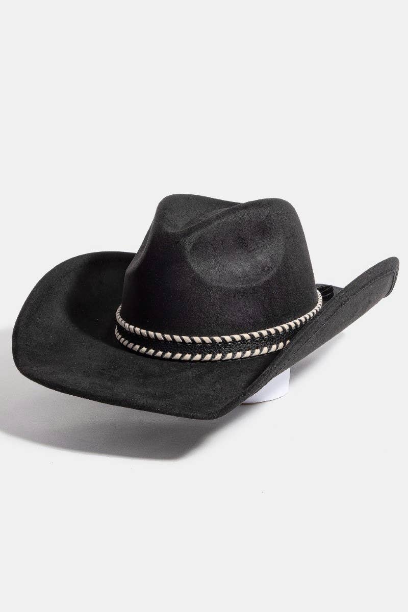Braided Strap Faux Suede Western Cowboy Hat