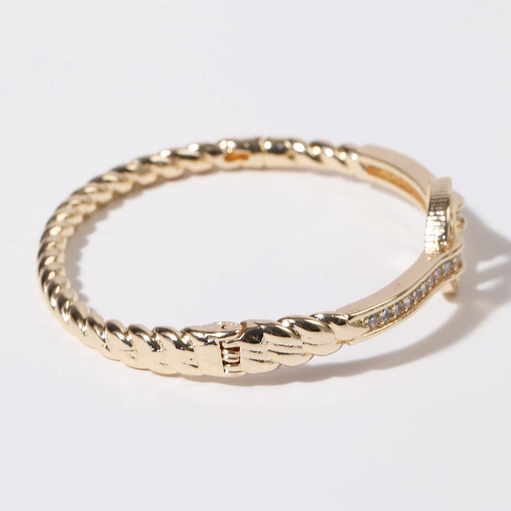 Linked CZ Oval Twisted Gold Plated Bangle Bracelet