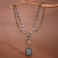 Natural Stone Pendant Beaded Chain Link Necklace - 6520