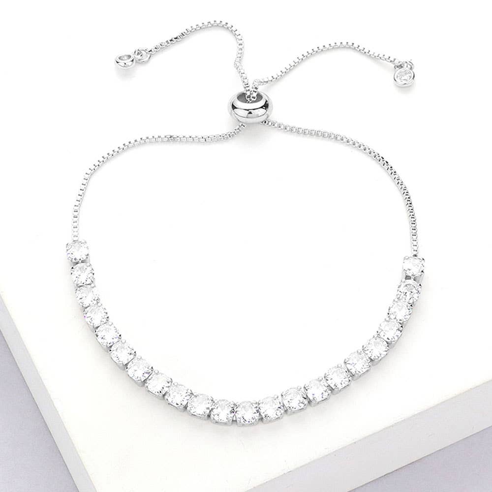 Stainless Steel Round CZ Tennis Chain Pull Tie Bracelet