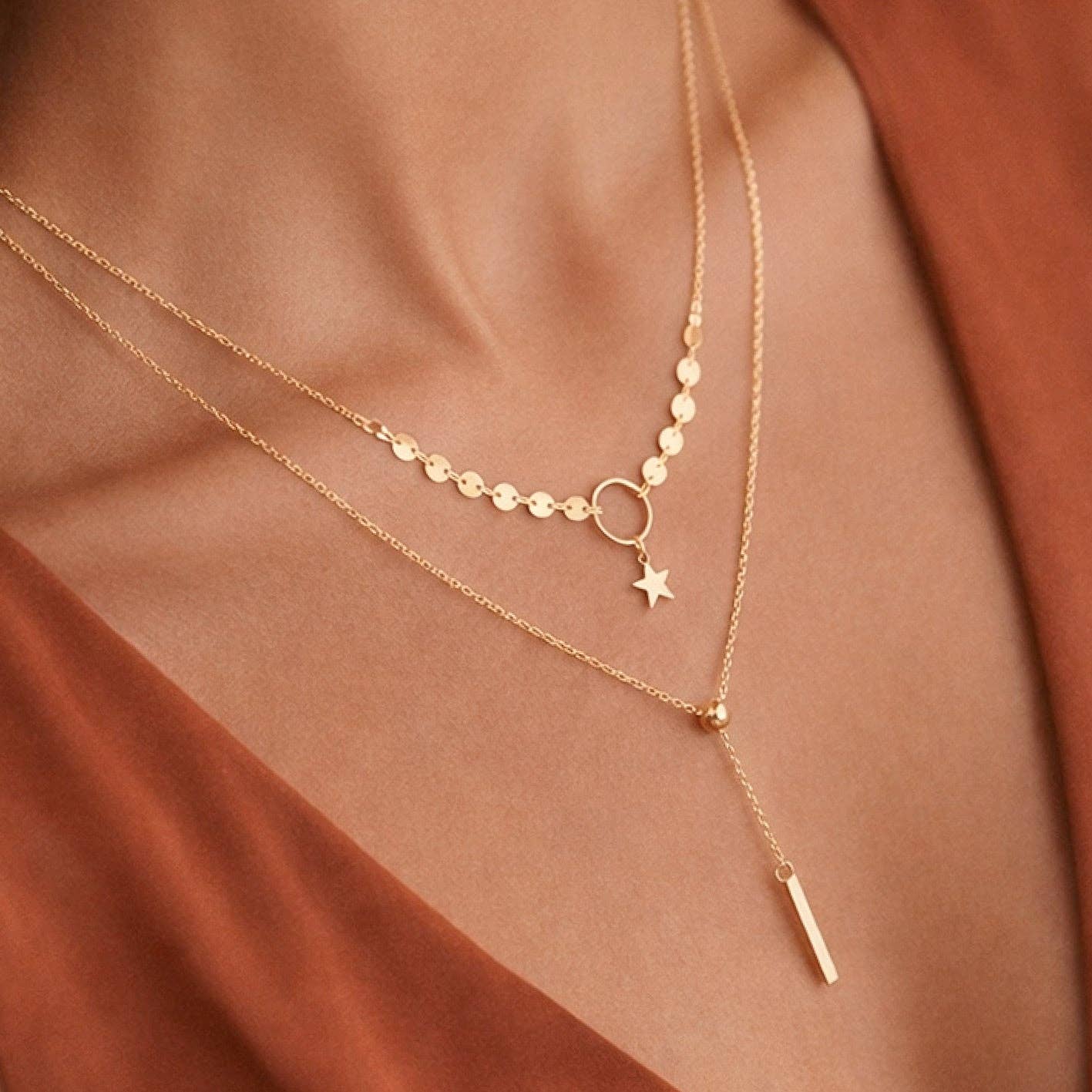 18K Gold Plated Waterproof Stainless Steel Chain Necklace - 7497