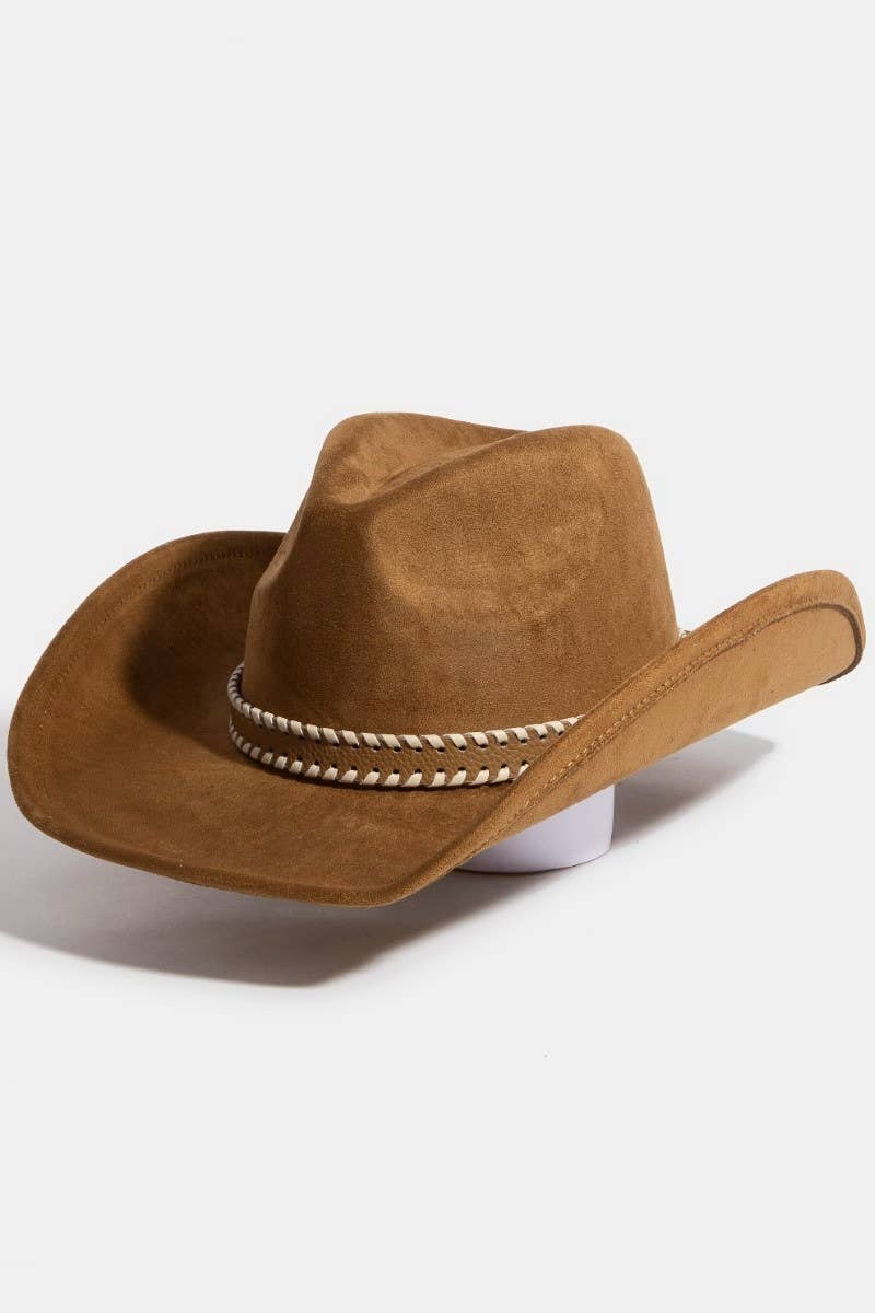 Braided Strap Faux Suede Western Cowboy Hat