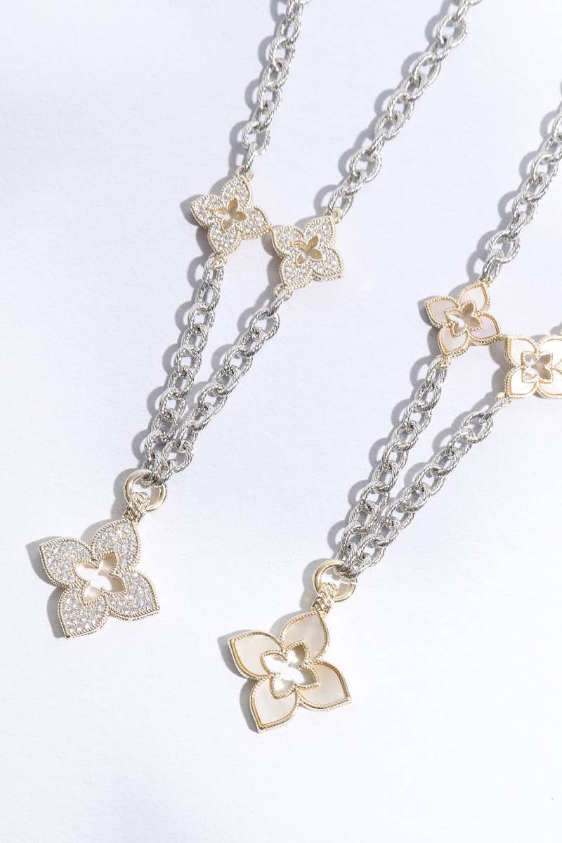 Clover Pave Clover Mop Gold Necklace
