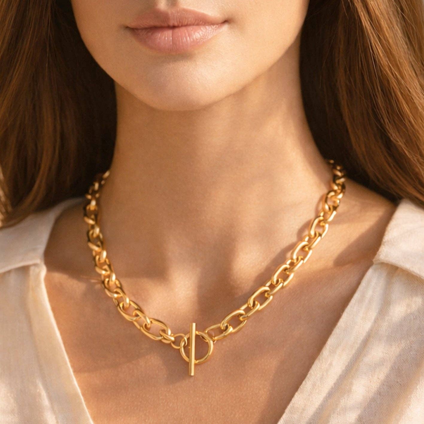 18K Gold Plated Waterproof Stainless Steel Chain Necklace