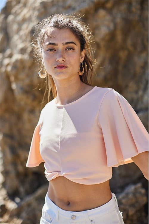 Women's Ruffle Short Sleeve Crop Top