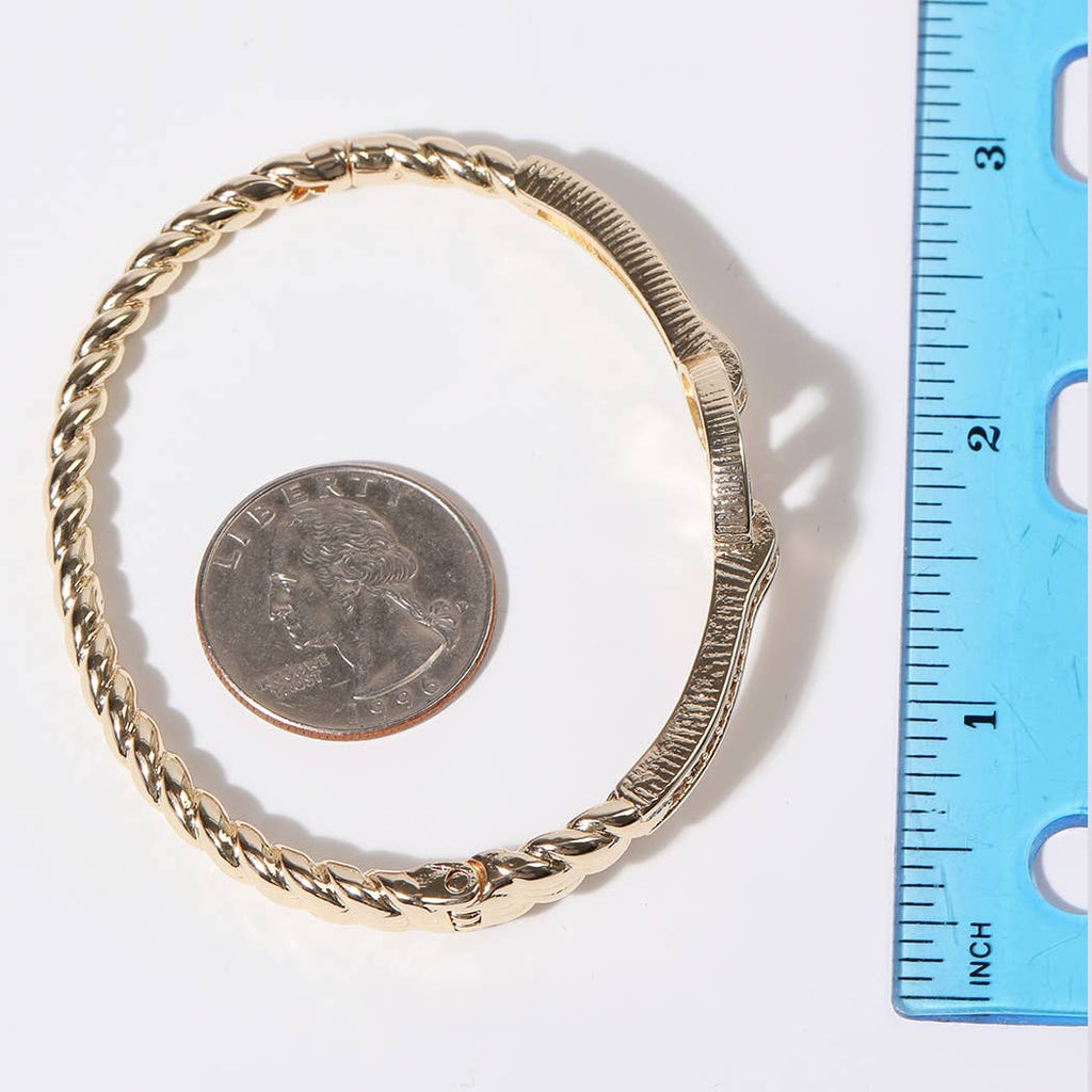 Linked CZ Oval Twisted Gold Plated Bangle Bracelet