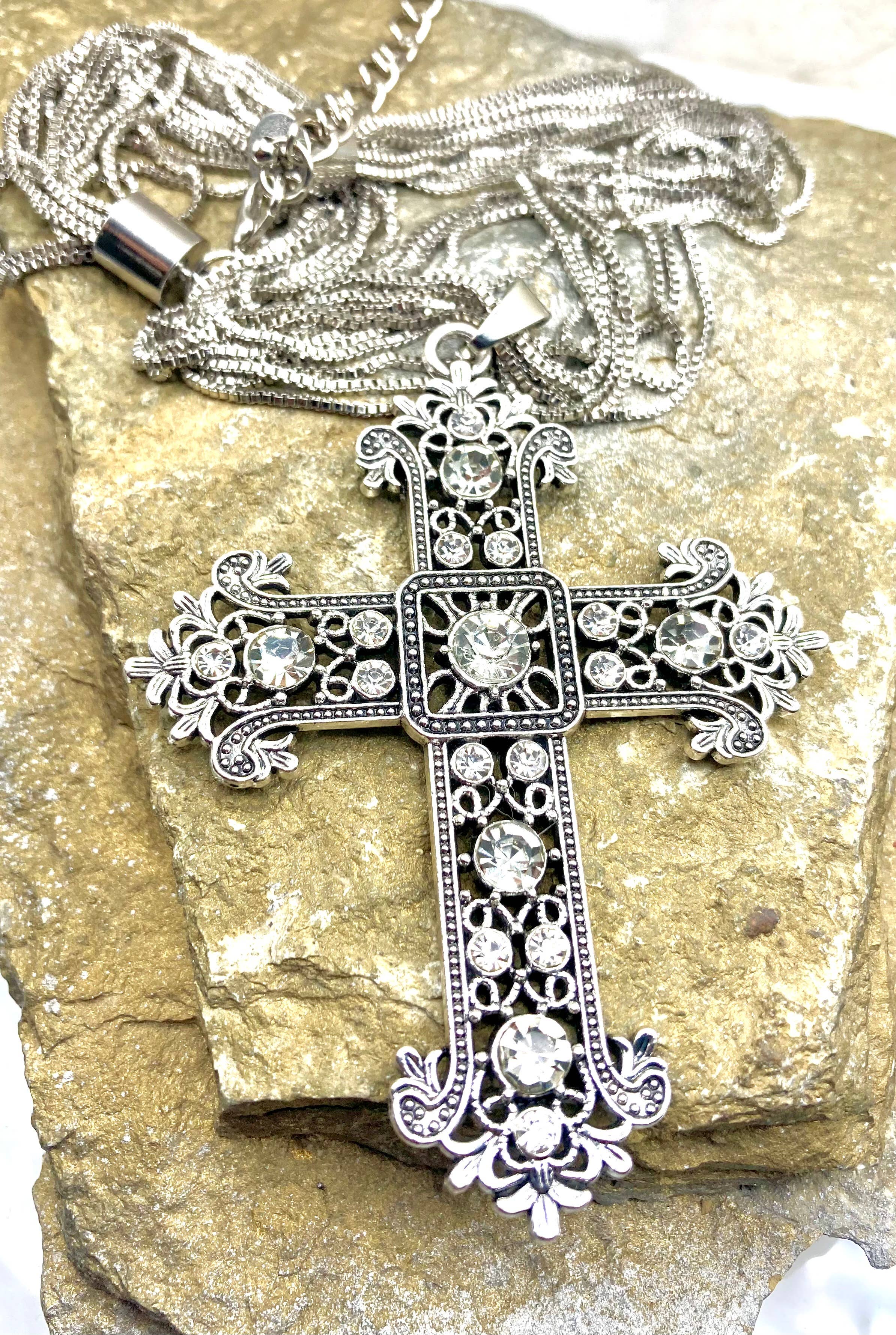 Vintage Multi Strand  Charm Cross  Statement Necklace