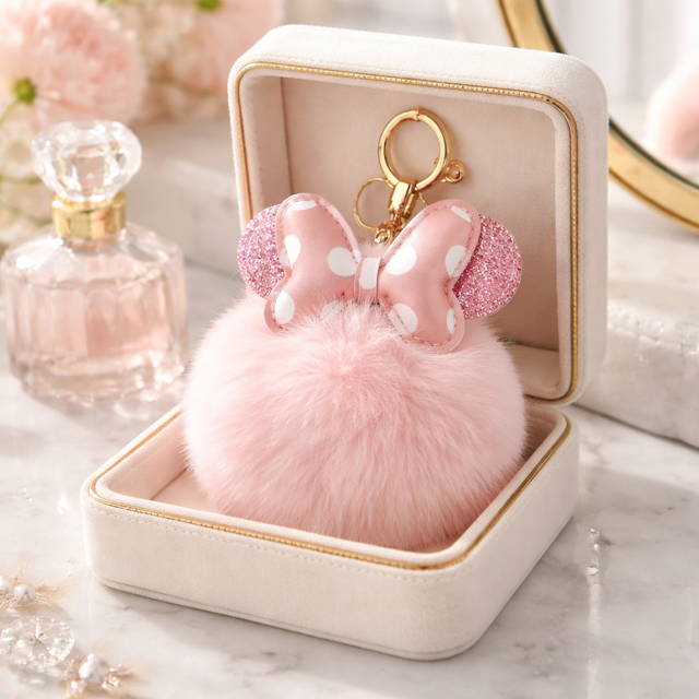 Fluffy Bag Charm Keychains – Bows, Hearts & Pom Puffs (Multiple Styles/Colors)